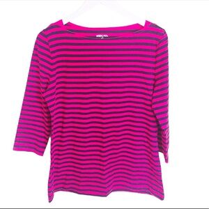 MERONA Bardot/Boat Fit Stripe Sleeve Tee/Top W 3/4 Length Sleeves Hot Pink Large